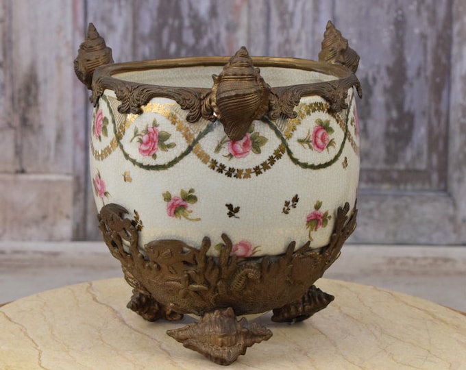 Porcelain Plateau and Bronze Ornaments - Casket Art Nouveau Porcelain - Shells Bronze - Flowers Design - Home Decor - Gift Idea