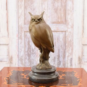 Large Bronze Owl Figurine: Vintage Wisdom Symbol on Marble Base image 10