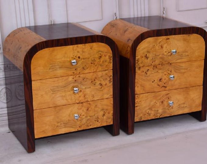 Antique Art Deco Bedside Tables – Bent Wood Nightstands, Set of 2