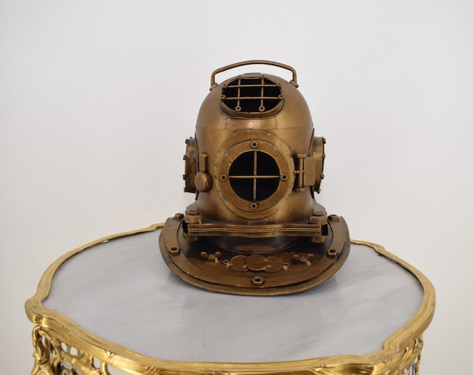 Vintage Diver’s Helmet Metal Sculpture - Nautical Marine Decor – Submarine Style Helmet – Steampunk Maritime Gift – Desktop Accent