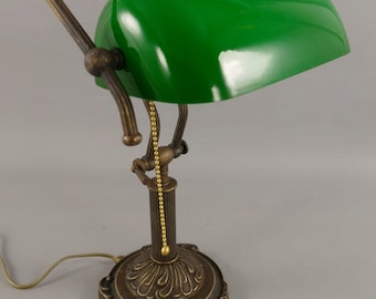VINTAGE VIANNE GREEN Glass Shade Bronze Bankers Lamp France Library 14  1/2”Tall $49.59 - PicClick
