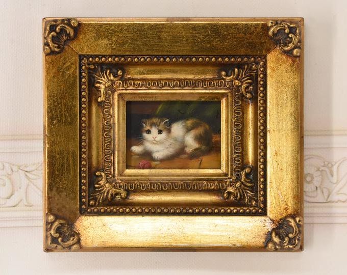 Amazing Painting Cute Kitty - Cat Painting in Nice Gold Frame - Wall Decor - Gift Idea for Birthday, Wedding, Housewarming