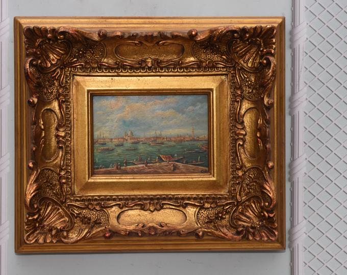 Venice Landscape Painting on Wood – Italian Cityscape in Golden Frame