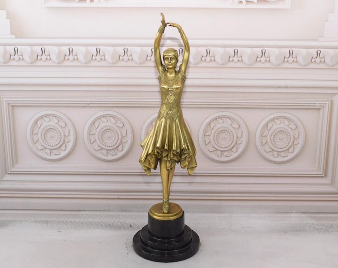 Gilded Bronze Dancer - Dancing acc. Demetre Chiparus - Gilded Figurine on Marble Base - Gift Idea - Home Decor - Sculpture Dancer