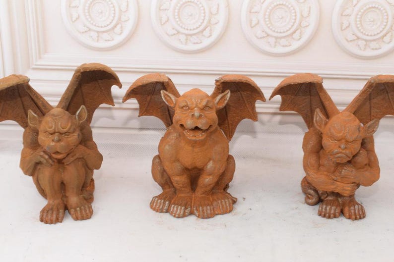 Cast Iron Gargoyle Figurines (set of 3) - Rustic Tuscan Garden Decor - Etsy