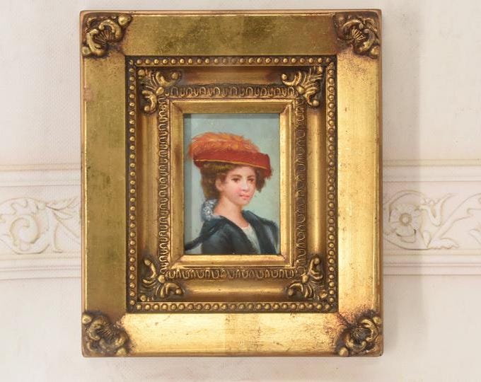 French Aristocrat Portrait Painting: Old Oil on Wood with Golden Frame
