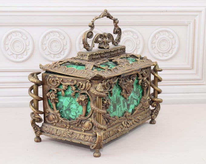 Porcelain Emerald Casket - Bronze Ornaments - Vintage Green Exclusive Box - Home Decor - Gift for Wedding, Birthday - Home Decor