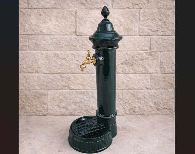 Vintage Green Aluminum Wall Fountain, Brass Faucet Tap, Outdoor Garden Sink Ornament