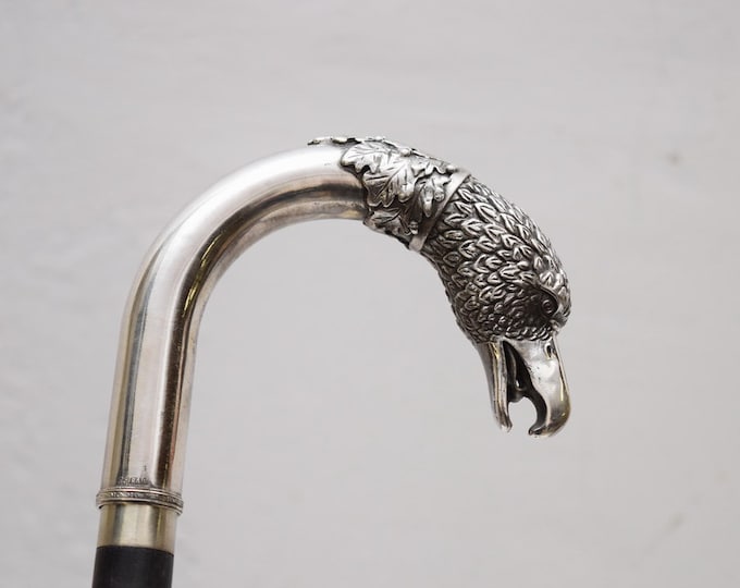 Rare Silver Walking Stick - Handcrafted in Russia - Head Eagle - Solid Wood & Sterling Silver 84 - Elegant  Unique Collector's Item
