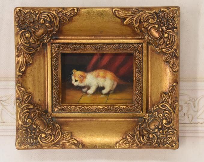 Kitten Painting – Signed Cat Art in Gold Frame