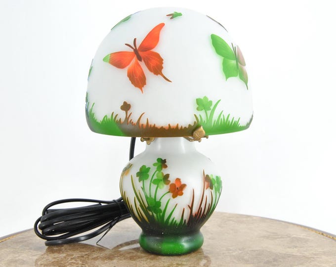 Limited Lamp – Emile Gallé Style Desk Lamp with Butterfly & Floral Motifs – Art Nouveau Glass Table Lamp, Vintage Office - Home Decor