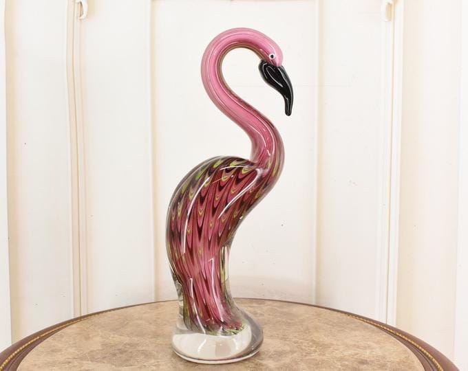 Vintage Murano Style Pink Flamingo Statue – Italian Luxury Glass Decor