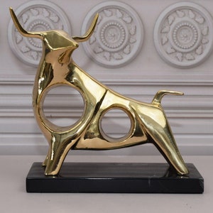 Solid Bronze Gold Statue Abstract Bull - Modernist Gilded Bronze Sculpture Bull - Bull Market - Taurus Bull - Gift Idea for Boss Home Decor