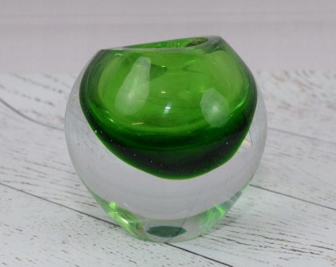 Murano Style Glass Paperweight – Green & Pink Art Glass – Retro Home Decor – Gift Idea – Vintage Desk Accessory