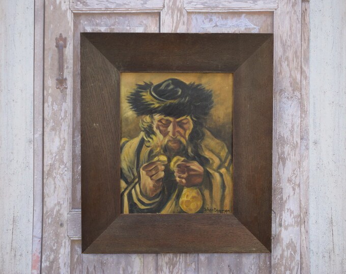 Antique Painting Johan Bauman 1923 - Jew with Gold Coins - Old Painting on Canvas - Jewish Antique Painting - Wall Decor - Home Decor