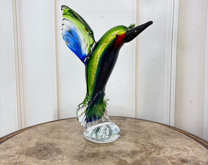 Handcrafted Murano Style Hummingbird Statue: Italian Glass Decor
