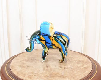Blue Murano Style Elephant Statue – Italian Glass Home Decor