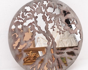 Handmade Metal Tree Mirror: Floral Ornament Home Decor (60cm)