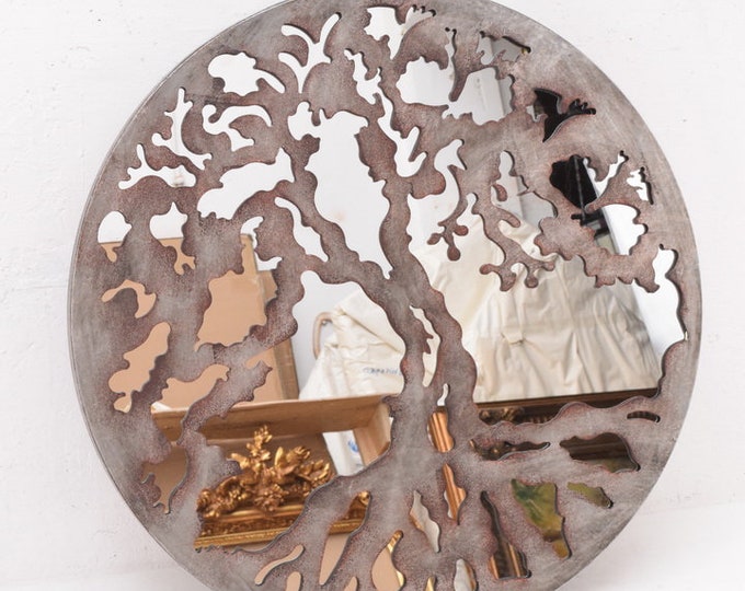 Metal Mirror with Floral Ornament- Hand Made Mirror Home Decor - Mirror Metal - Gift Idea