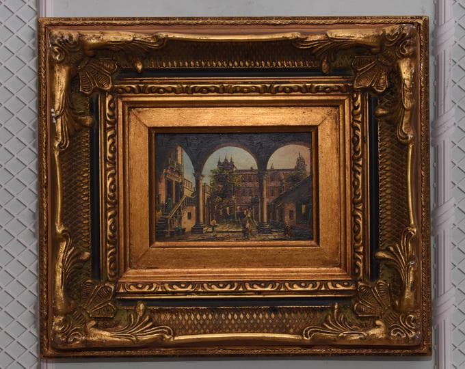 Antique Paris Street Painting – Golden Frame, French Wall Decor