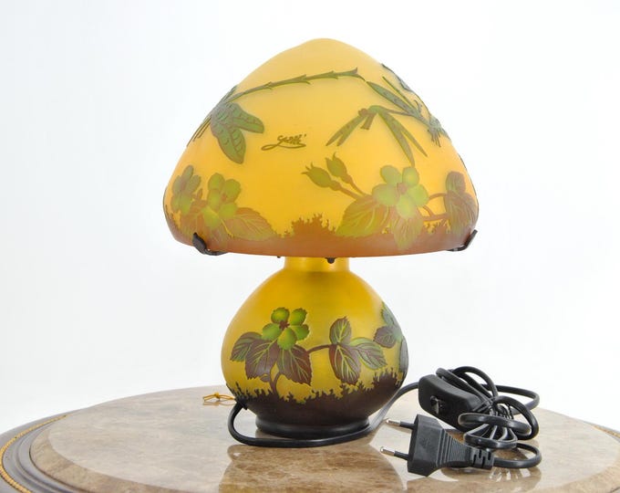 Limited Lamp – Emile Gallé Style Desk Lamp with Botanical Motifs – Art Nouveau Glass Table Lamp, Vintage Home & Office Decor Gift