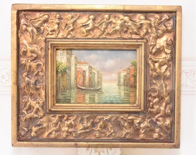 Venice Canal Oil Painting in Golden Frame – Italian Cityscape Art