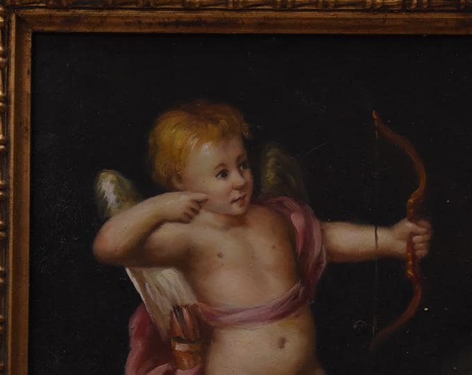 Unique Sacral Painting - Painting in Gold Frame - Cherub Angel Painting - Wall Decor Decor - Church Decor - Gift Idea for Birthday