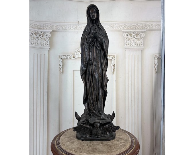 Large Bronze Madonna Statue: Patinated Mary Figurine for Church or Home
