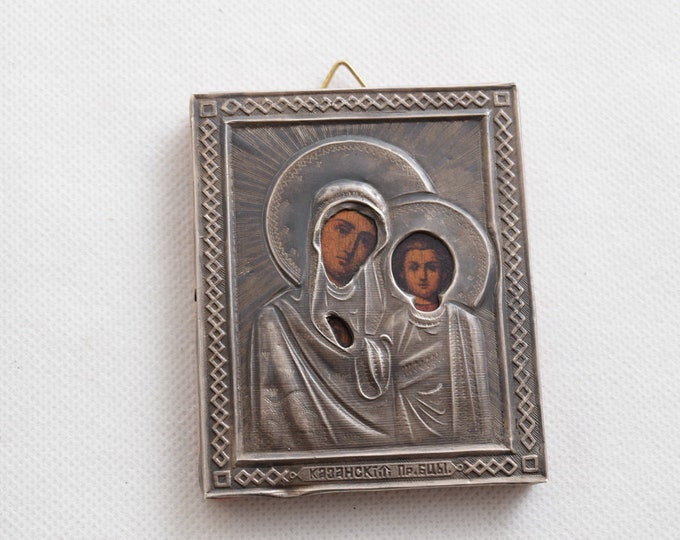 Antique silver icon travel - silver icon orthodox - Russia silver 84