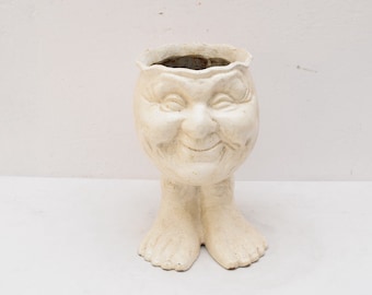 White funny flower pot cast iron Face Figurine Sculpture  Gift Vintage  Style  Spa