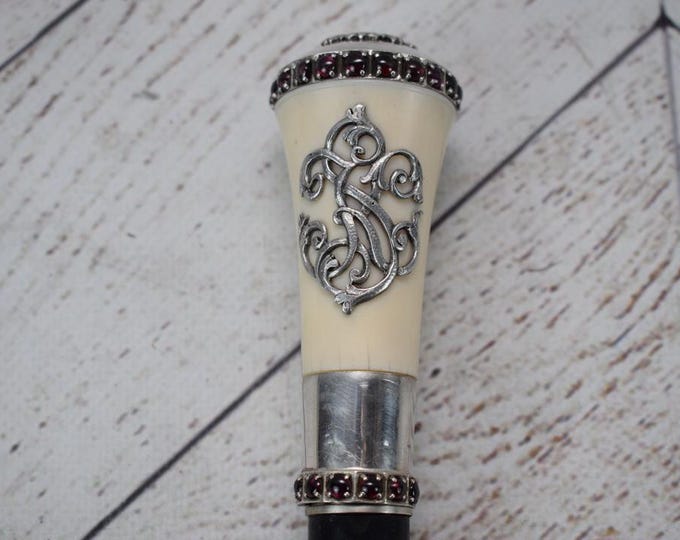 Antique Polish Silver Walking Stick - Silver Cane - Silver Polish - Walking Stick with Red Stones - Home Decor  Gift for Birthday 800pr