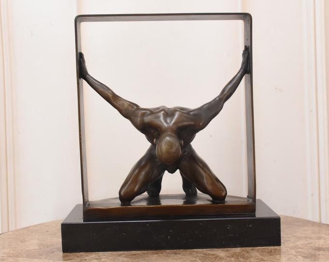 Modernist Male Figure – Struggle With Limitations – Bronze Sculpture – Signed Milo – Modernist Style