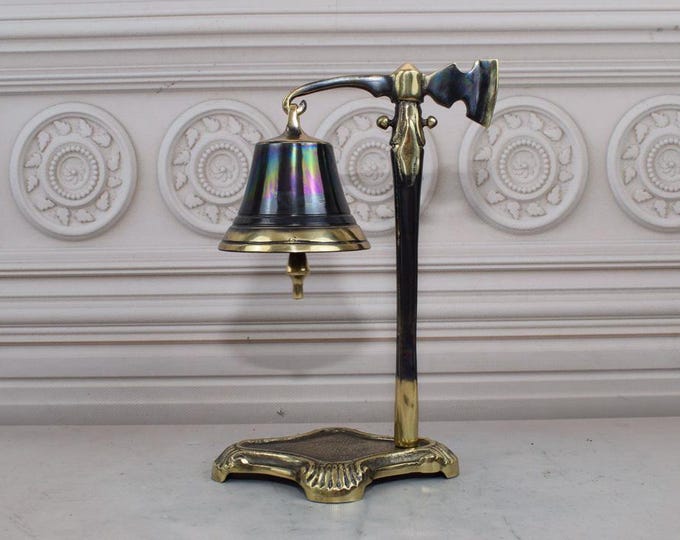 Standing Bell For Firefighter - Vintage Brass Bell - Dark Bell Brass - Warning Fire Bell - Reception Brass Bell - Firebrigade Bell Gift Idea