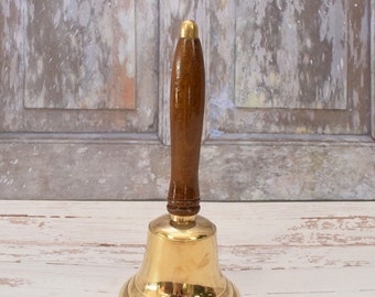 School Bell Reception Polished Brass and Wood Elegant Hotel Bell Table Bell  Style Art Deco  Gift Idea  Hotel