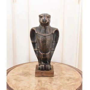 German Eagle Cast Iron Sculpture - Eagle Figurine on Wooden Base - Vintage Statue - Elegant Home Decor - Art Work Statue