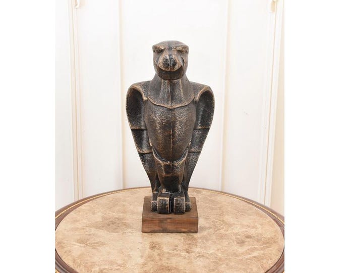 Cast Iron German Eagle Sculpture: Vintage Figurine on Wood Base