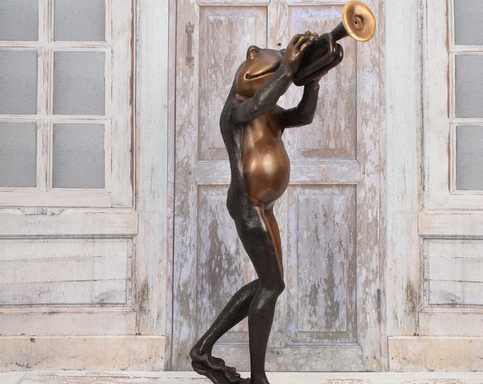 Large Fountain Bronze Sculpture Frog with Trumpet - Bronze Garden Statue - Home and Garden Decor - Vintage Statue Frog - Fountain Garden