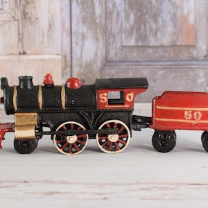 Antiker Zug Gusseisen Modell - Spielzeug Gusseisen Old School Zug - Erstaunlicher Roter und Schwarzer Zug - Elegantes Geschenk - Einzigartiges Wohndekor