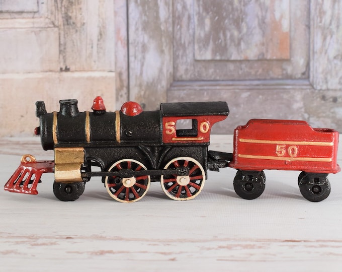 Antique Train Cast Iron Model - Toy Cast Iron Old School Train - Amazing Red and Black Train - Elegant Gift - Unique Home Decor