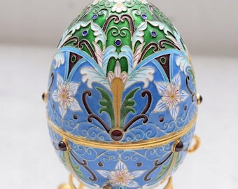 Egg Silver - Enamel Gilded Gift  - Blue Silver Gilded Enamel 84