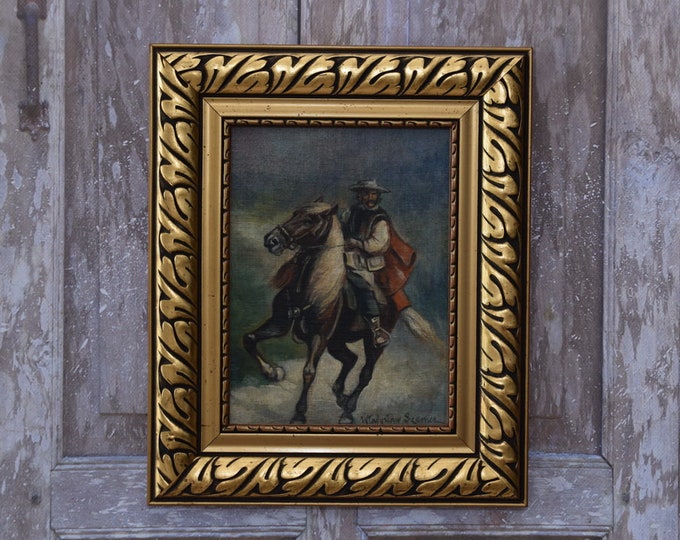 Genre Scene Polish Painting - Polish Soldier on Horse - Szerner - Old Painting on Wood - Exclusive Gift - Home Decor - Wall Decor