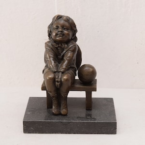 Young Girl Sitting on Bench - Figurine Bronze Sculpture - Exclusive Art Deco Style Gift -