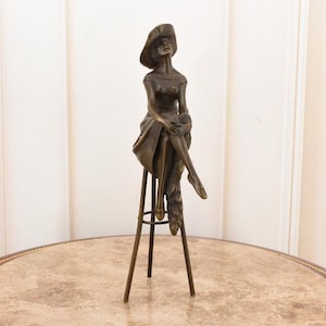 Bronze Figurine – Woman in Hat on Bar Chair – Elegant Sculpture, Art Nouveau Statue, Home Decor, Luxury Gift Idea, Collectible Art