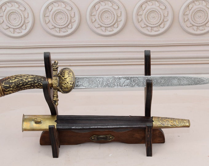 German Solingen Hunting Knife - Solingen Sword - Hunter Unique Sword Dagger - Home Decor - Collector Item - Hunting Germany Sword Deers