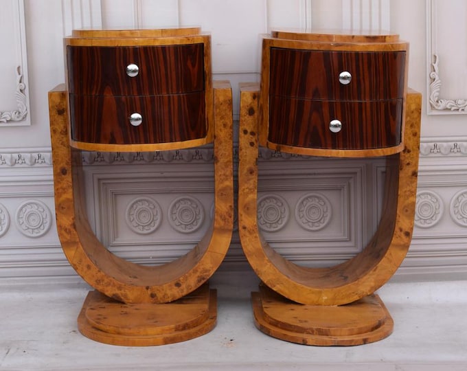 Art Deco Bedside Tables - Art Deco Table - Bent Wood Night Stand - Two Chest of Drawers - Wooden Table - Home Decor - Vintage Gift Decor