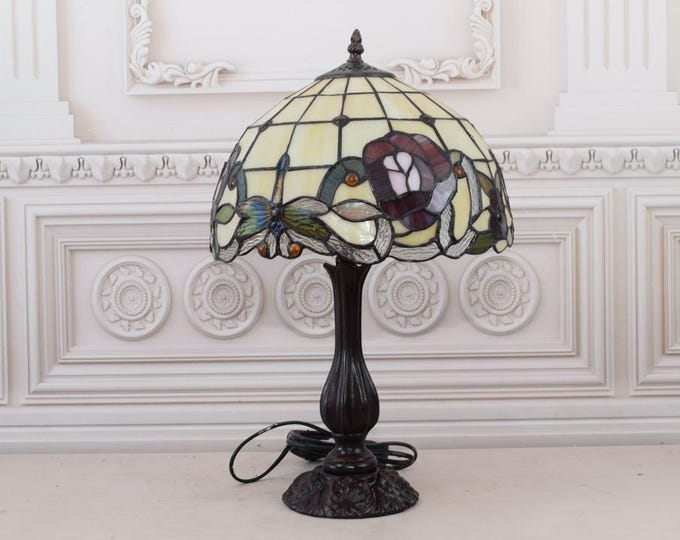Creme Tiffany Style Lamp, Table Flowers Design Lamp, Flower Stained Glass, Bedside Lamp, Atmospheric Lamp Office Gift, Amazing Desk Lamp