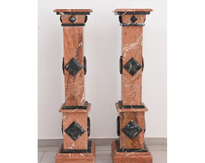 Pair of Solid Marble Pedestals — Heavy Marble Socles for Home or Garden — Elegant Display Stands, Gift Idea