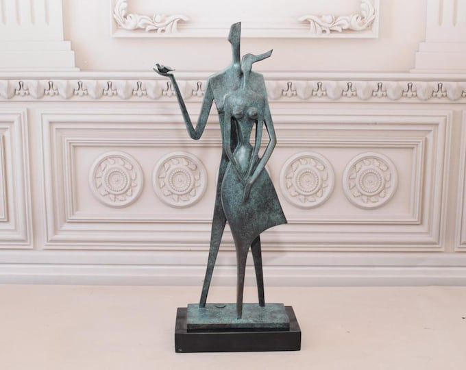 Couple in Love - Modern Bronze Sculpture on Marble Base - Lovers Couple - Exclusive Gift for Wedding - Vintage Statue - Home Decor