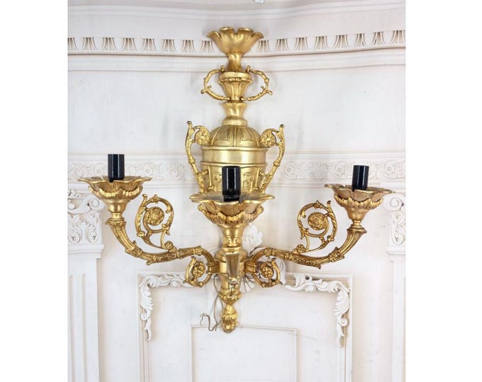 Gilded Bronze Wall Sconce – Large Vintage Art Deco Lamp Holder