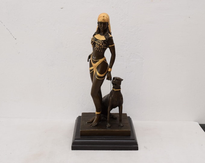 Monumental Cleopatra with Panther Gilded Bronze Sculpture Mythology Art Nouveau Style  Statue Figurine Figure Gift Idea -